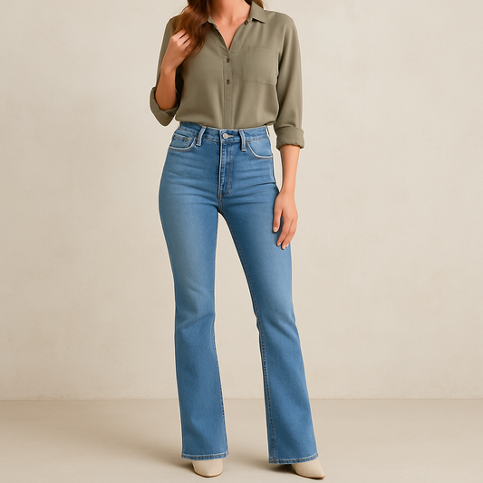 WALLIN – Slim Fit Stretchjeans med Hög Midja & Utsvängda Ben | Trendiga och Bekväma Damjeans